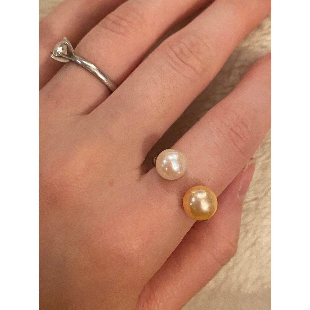 AAA akoya double pearl open ring